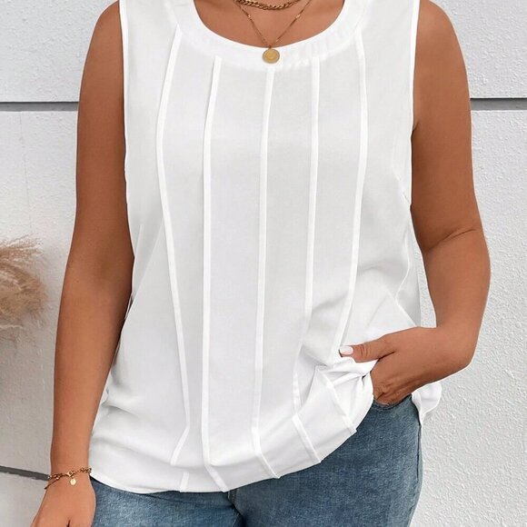 White Casual Women's Plus Size Solid Color Minimalist Sleeveless Tank Top - Picture 3 of 4